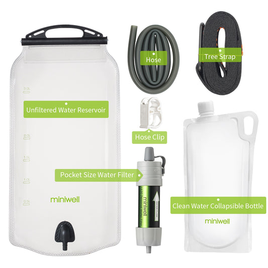 Miniwell water purifier water straw filter kit for hiking, camping